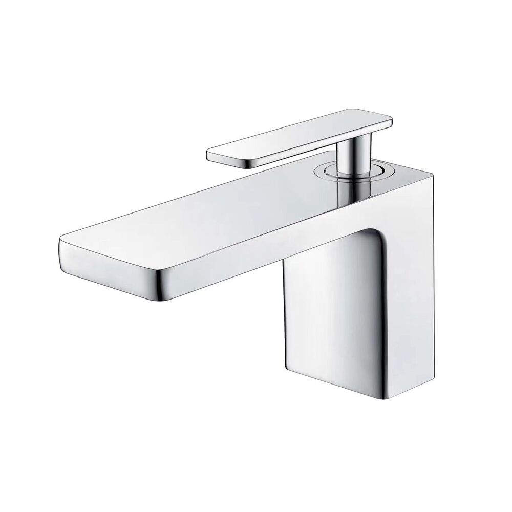 Modern Single-Handle Solid Brass Basin Faucet Chrome Finished Deck Mounted Hot and Cold Bathroom Faucets Modern Single Handle Solid Brass Basin Faucet 3 Modern Single-Handle Solid Brass Basin Faucet Chrome Finished Deck Mounted Hot and Cold Bathroom Faucets