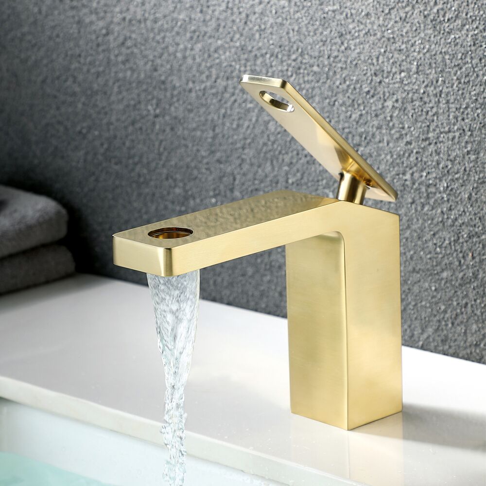 Modern Single Hole Deck Mounted Solid Brass Basin Mixer Tap Brush Golden Finish Basin Faucet Modern Single Hole Deck Mounted Solid Brass Modern Single Hole Deck Mounted Solid Brass Basin Mixer Tap Brush Golden Finish Basin Faucet