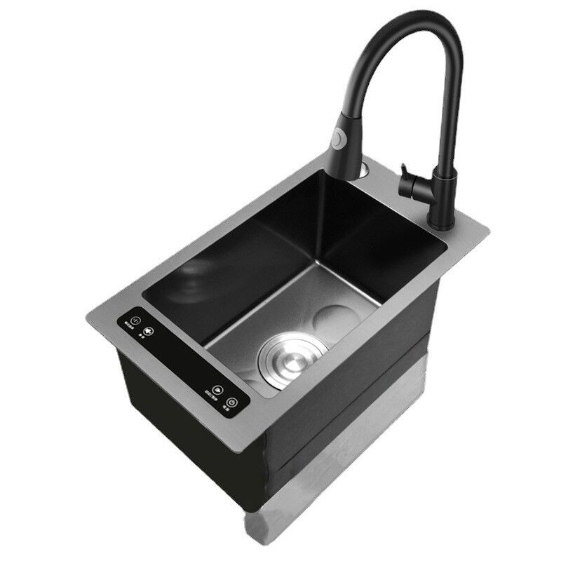 Modern Smart Mini Single Bowl Kitchen Sink 304 Stainless Steel Ultrasonic Black Undermount Square Shape with Two Holes Modern Smart Mini Single Bowl Kitchen Sink Modern Smart Mini Single Bowl Kitchen Sink 304 Stainless Steel Ultrasonic Black Undermount Square Shape with Two Holes