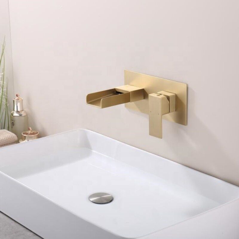 Modern Wash Basin Faucet Wall Mounted Brass Waterfall Basin Mixer Faucet Single Handle Brushed Gold Bathroom Sink Faucet Modern Wash Basin Faucet Wall Mounted Brass Modern Wash Basin Faucet Wall Mounted Brass Waterfall Basin Mixer Faucet Single Handle Brushed Gold Bathroom Sink Faucet