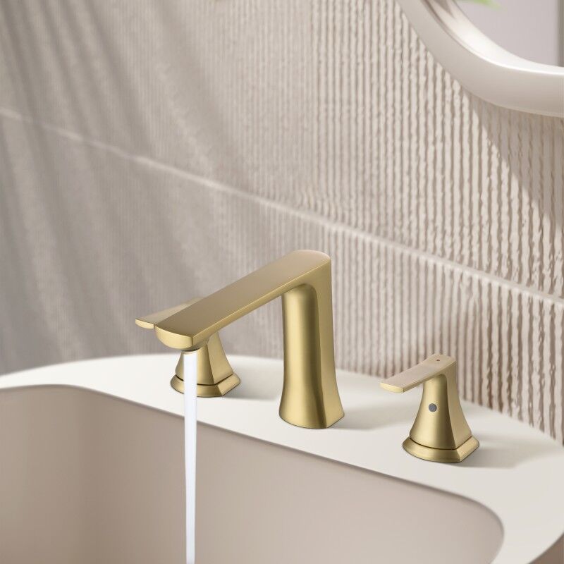Modern Widespread Basin Mixer Faucet Brushed Gold Deck Mounted Vanity Faucet Ceramic Value Brass Bathroom Sink Faucet with Drain Modern Widespread Basin Mixer Faucet Brushed Gold Modern Widespread Basin Mixer Faucet Brushed Gold Deck Mounted Vanity Faucet Ceramic Value Brass Bathroom Sink Faucet with Drain