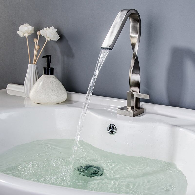 New Design Luxury Brushed Nickel Brass Bathroom Distorted Waterfall Basin Faucet New Design Luxury Brushed Nickel Brass Bathroom Distorted Waterfall Basin Faucet 10 New Design Luxury Brushed Nickel Brass Bathroom Distorted Waterfall Basin Faucet - Image 3