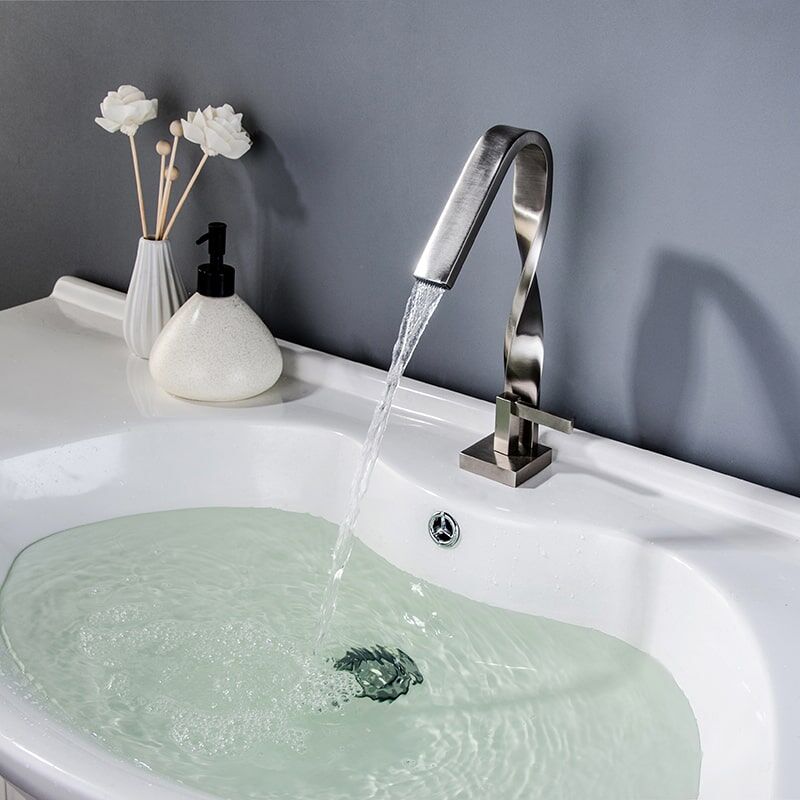 New Design Luxury Brushed Nickel Brass Bathroom Distorted Waterfall Basin Faucet New Design Luxury Brushed Nickel Brass Bathroom Distorted Waterfall Basin Faucet 2 New Design Luxury Brushed Nickel Brass Bathroom Distorted Waterfall Basin Faucet - Image 2