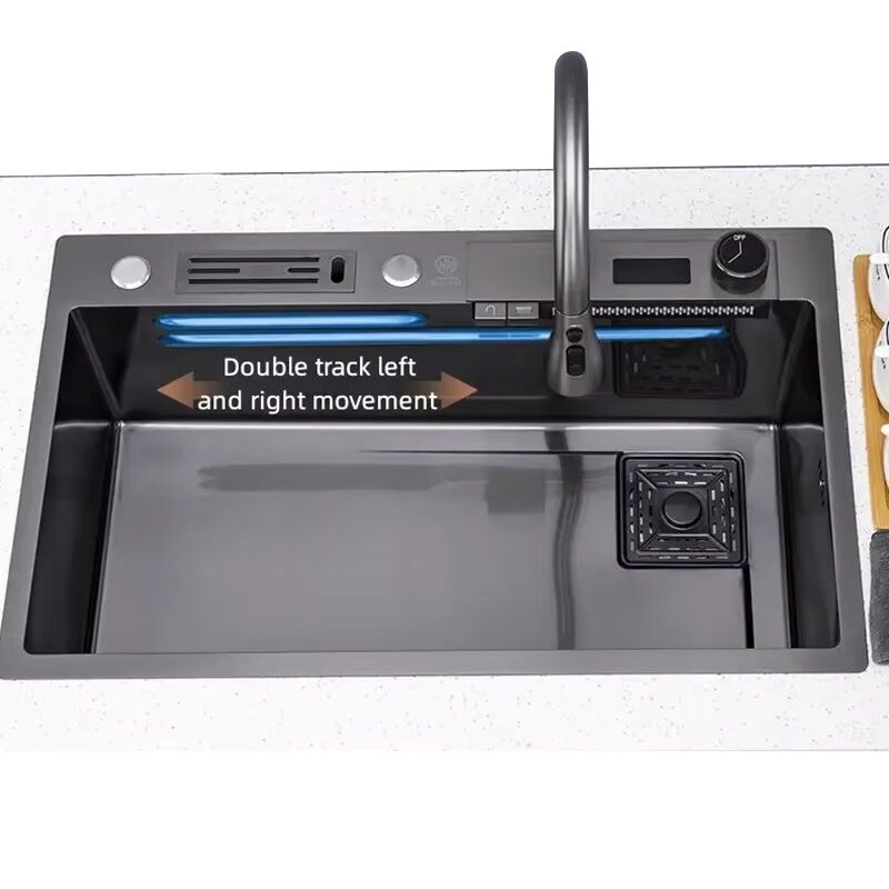 Single Slot Multi-Function Kitchen Piano Sinks Temperature Display Smart Kitchen Sink Set With Waterfall Faucet and Knife Shelf Single Slot Multi Function Kitchen Piano Sinks Single Slot Multi-Function Kitchen Piano Sinks Temperature Display Smart Kitchen Sink Set With Waterfall Faucet and Knife Shelf