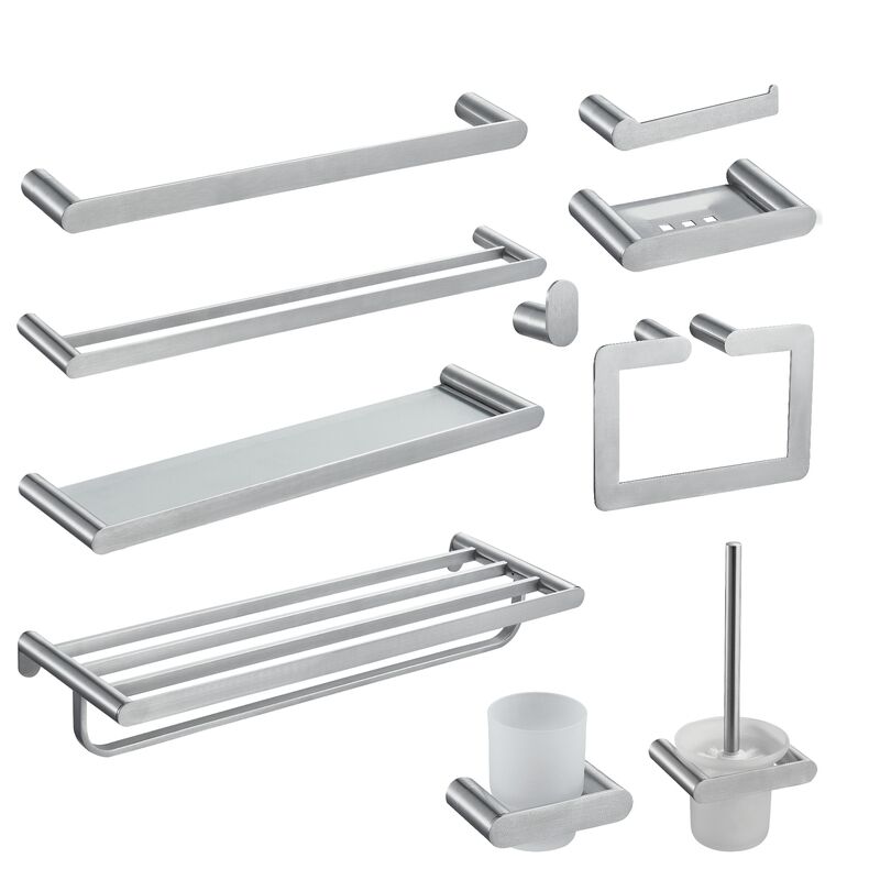 Stainless Steel Modern Bathroom Products Accessories Set Fitting Washroom Bathroom Fittings Towel bar Rack Robe Hook for Hotel