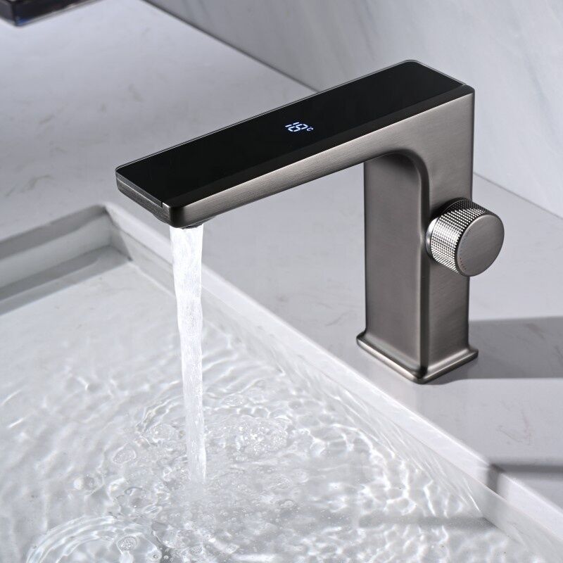 Temperature Digital Display Bathroom Mixer Water Taps Gun Grey Brass Deck Mounted Electric Basin Faucet with Rotating Handle Temperature Digital Display Bathroom Mixer Water Taps Temperature Digital Display Bathroom Mixer Water Taps Gun Grey Brass Deck Mounted Electric Basin Faucet with Rotating Handle
