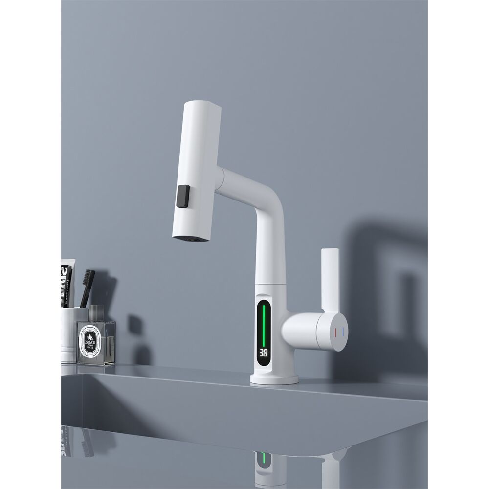 Unique Design White Basin Mixer Hot Cold Water Tap Deck-Mounted Single Hole Waterfall Wash Basin Faucet with Temperature Display Unique Design White Basin Mixer Hot Cold Unique Design White Basin Mixer Hot Cold Water Tap Deck-Mounted Single Hole Waterfall Wash Basin Faucet with Temperature Display