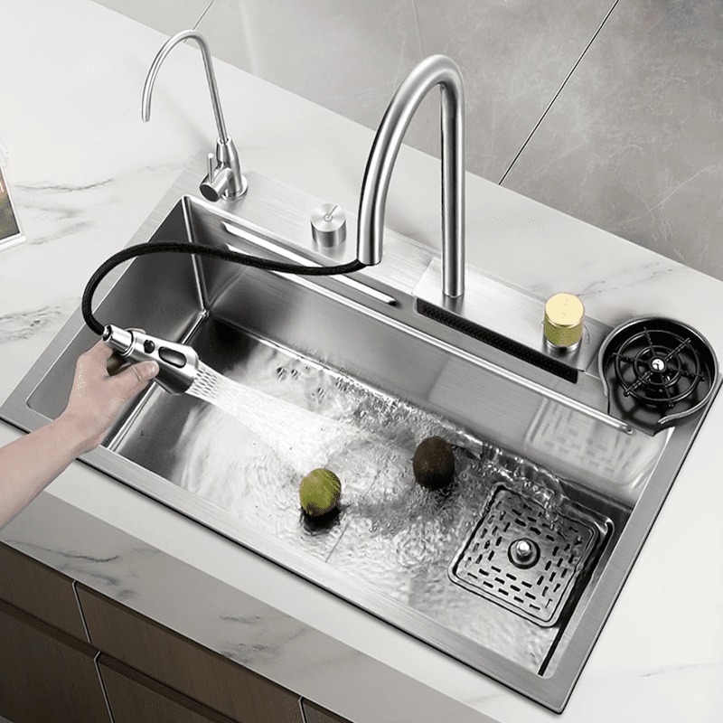 Wholesale Kitchen Sinks China Factory Kitchen Sink SUS 304 Modern Single Bowl with Pull-out Waterfall Faucet Wholesale Kitchen Sinks China Factory Kitchen Wholesale Kitchen Sinks China Factory Kitchen Sink SUS 304 Modern Single Bowl with Pull-out Waterfall Faucet
