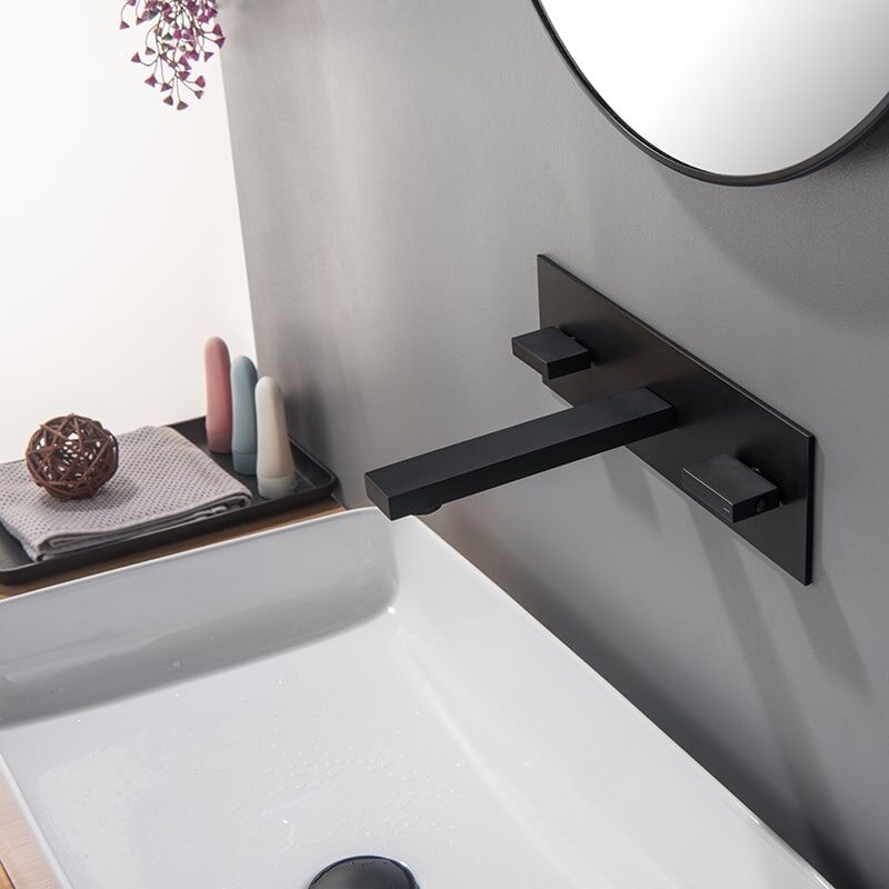 Factory Directly Brass 2 Lever Handles Square Wall Mounted Bathroom Sink Basin Faucet brass 2 lever handles square wall mounted Waterfall bathroom sink basin faucet 6 Factory Directly Brass 2 Lever Handles Square Wall Mounted Bathroom Sink Basin Faucet - Image 7