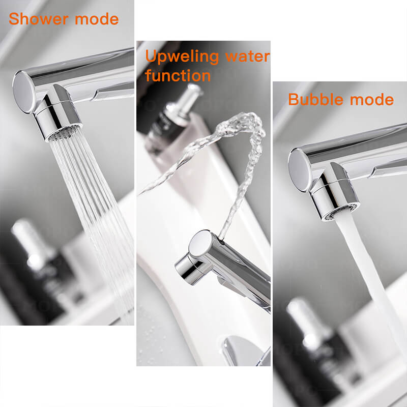 MOPO Pull Out Bathroom Faucet Chrome Hot and Cold Water Modern Vanity Basin Faucets face basin faucet 1 Holes Lavatory Hot and Cold Water Mixer Tap Bathroom Faucet