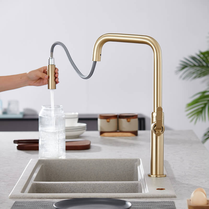 Commercial Kitchen Faucets Brushed Gold Pull out Kitchen Sink Faucets with pull down sprayer Faucets gold faucet single handle faucet brass,watermark kitchen faucets