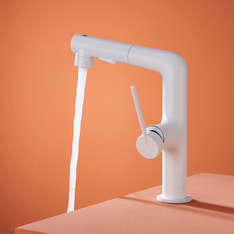 White Corrosion-Resistant Washbasin Faucet 360 Degree Multi-Directional Rotating Pull-Out Basin Faucet mixer tap 1 Bathroom matte white cold and hot water basin faucet
