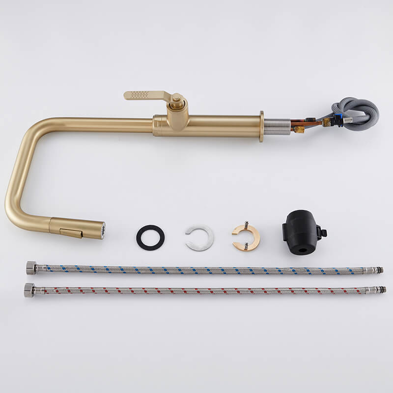 Commercial Kitchen Faucets Brushed Gold Pull out Kitchen Sink Faucets with pull down sprayer Faucets mixer tap gold hot and cold pull out sprayer kitchen faucet