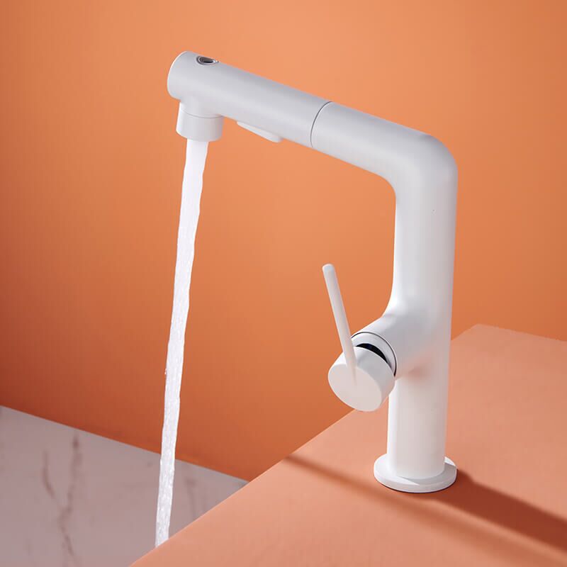 White Corrosion-Resistant Washbasin Faucet 360 Degree Multi-Directional Rotating Pull-Out Basin Faucet piece faucet Solid brass deck type single round handle faucet