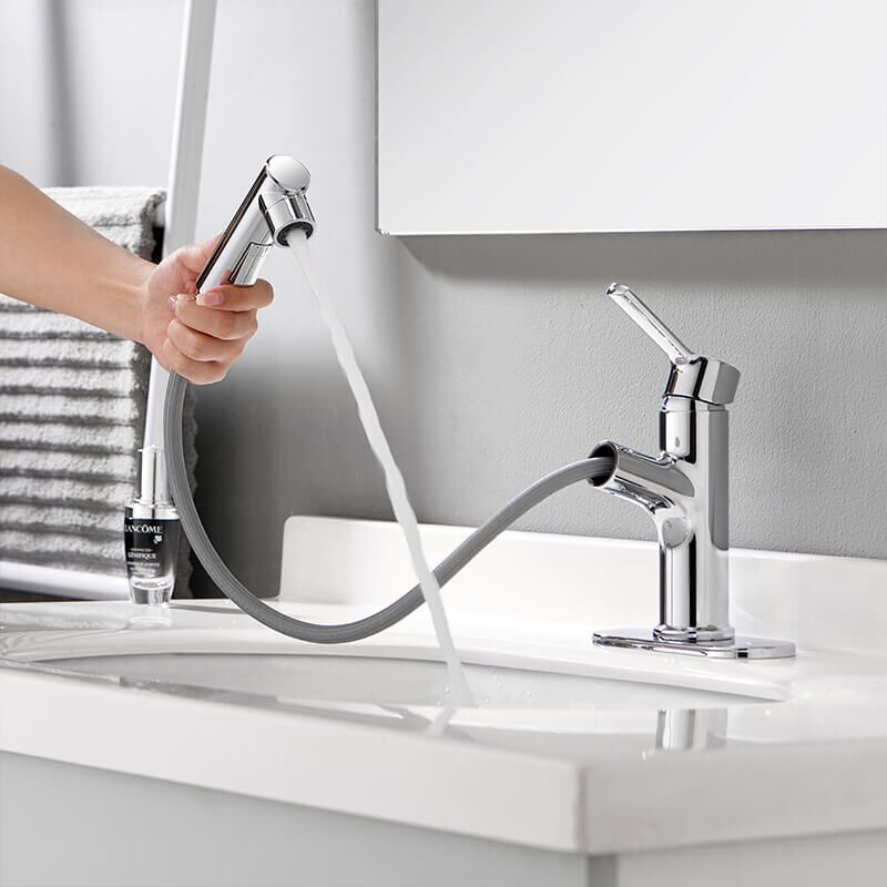 MOPO Pull Out Bathroom Faucet Chrome Hot and Cold Water Modern Vanity Basin Faucets pull out basin faucet Faucet supplier chrome color bathroom pull out faucet