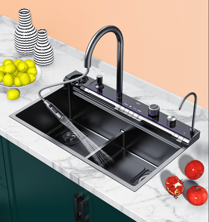 Kitchen Sink Nano Black Kitchen Sink Digital Display Waterfall Kitchen Sink Faucet 304 Stainless Steel Multifunctional Kitchen Sink Kitchen Sink Nano Black Kitchen Sink Digital Display Waterfall Kitchen Sink Faucet