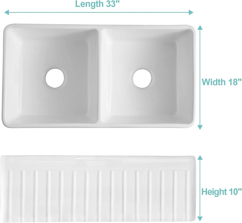 Double Bowl Farmhouse Sink White Porcelain Fireclay Ceramic Apron-Front Workstation Kitchen Sink with Gril 33 Inch Double Bowl Farmhouse Sink Double Bowl Farmhouse Sink White Porcelain Fireclay Ceramic Apron-Front Workstation Kitchen Sink with Gril