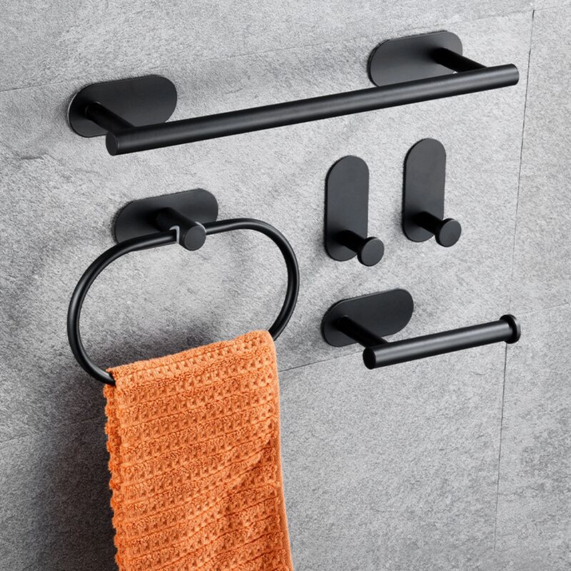 Bathroom Accessory Set Matte Black Includes Towel Bar Towel Ring Tissue Holder Robe Hook-No Nails Required for Kitchen 3M Glue Bathroom Accessory Set Matte Bathroom Accessory Set Matte Black Includes Towel Bar Towel Ring Tissue Holder Robe Hook-No Nails Required for Kitchen