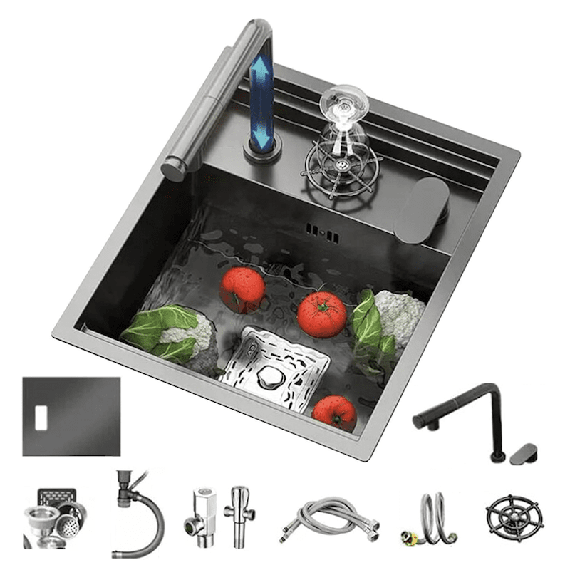 Space Saving Stainless Steel Kitchen Sink, Single Bowl Invisible Mini Bar Sink with Pull Out Faucet 450 380 220MM Space Saving Stainless Space Saving Stainless Steel Kitchen Sink, Single Bowl Invisible Mini Bar Sink with Pull Out Faucet