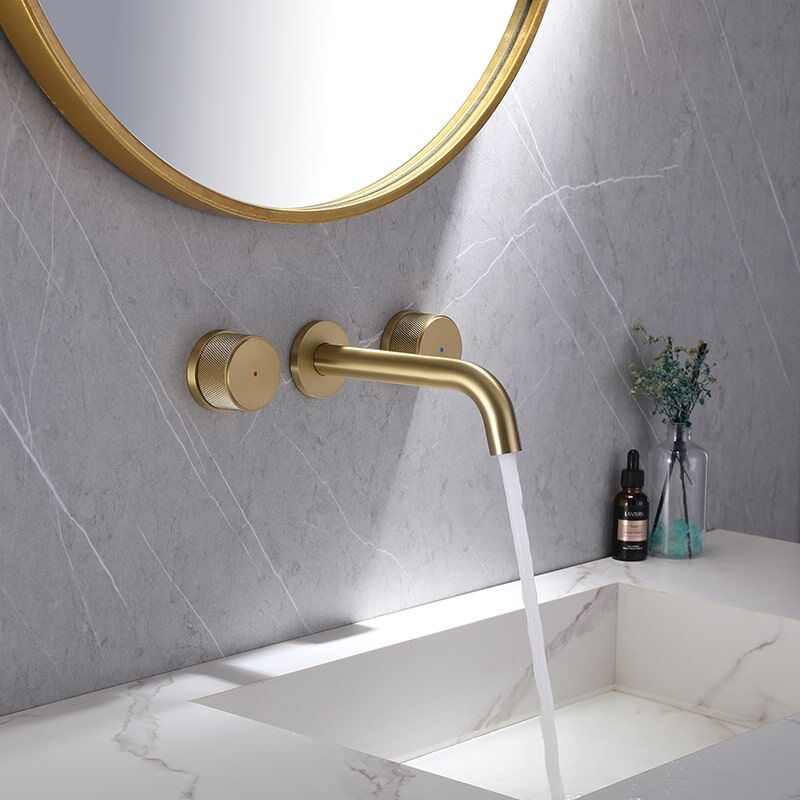 MOPO Brushed Gold Brass Double Handle Wall Mounted Bathroom Vessel Basin Sink Faucet Bathroom Faucet Solid Brass Wall Mount Two Handle Faucet Widespread Basin Mixer 1 1 MOPO Brushed Gold Brass Double Handle Wall Mounted Bathroom Vessel Basin Sink Faucet