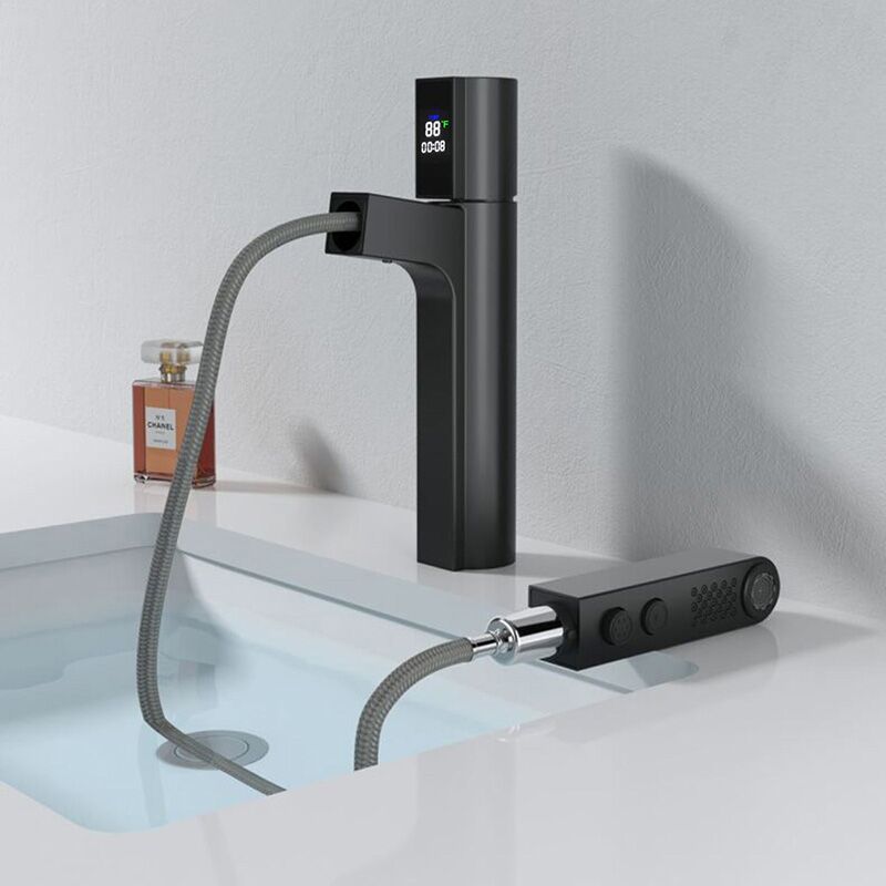 Wholesale Brass Bathroom Sink Faucet with Pull Out Sprayer, Black Fahrenheit Degree Temperature LED Digital Display Sink Faucet Black Bathroom Sink Faucet with Pull Out Sprayer Fahrenheit Degree Temperature LED Digital Display Faucet 1 Wholesale Brass Bathroom Sink Faucet with Pull Out Sprayer, Black Fahrenheit Degree Temperature LED Digital Display Sink Faucet - Image 2