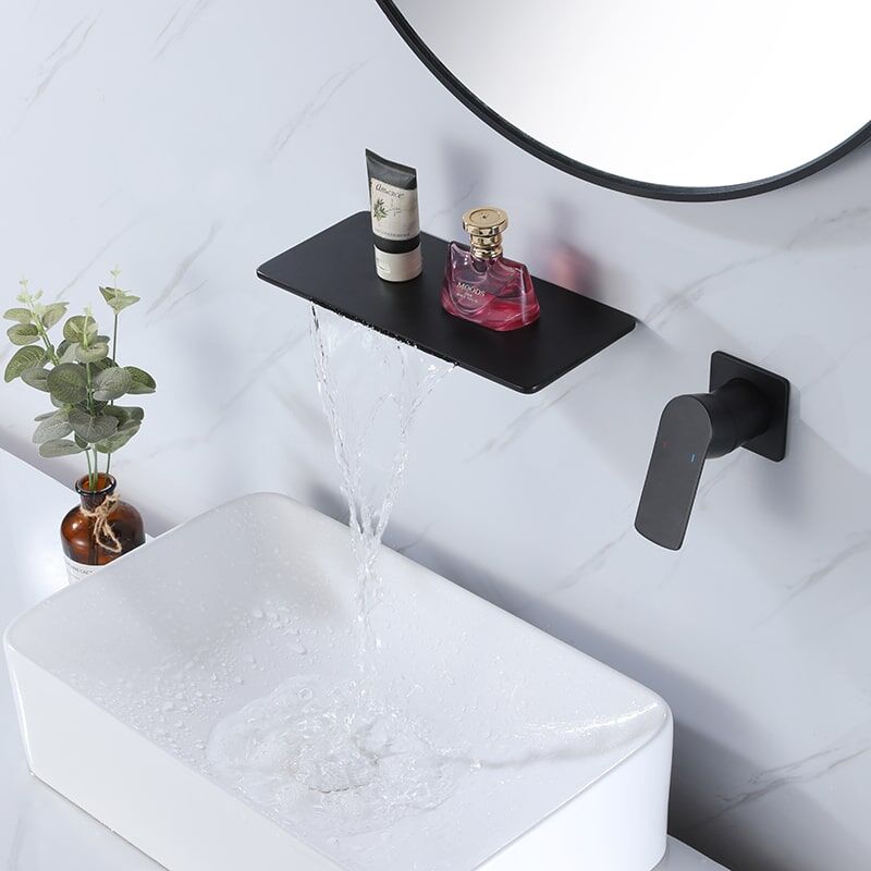 Kaiping Faucet Manufacturer Big Nice Waterfall Spout Wall Mounted Faucet With Storage Rack Basin Mixer Bathroom Bathtub Faucet Black wall faucet with cold and hot dual use bathroom wash basin buried wall faucet 4 Kaiping Faucet Manufacturer Big Nice Waterfall Spout Wall Mounted Faucet With Storage Rack Basin Mixer Bathroom Bathtub Faucet