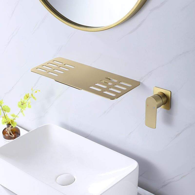 Wholesale Brush Golden Single Handle Square Brass Wall Mounted Storage Rack Waterfall Bathroom Faucet Brush Golden Finished Single Handle Square Brass Wall Mounted Storage Rack Bathroom Faucet 10 Wholesale Brush Golden Single Handle Square Brass Wall Mounted Storage Rack Waterfall Bathroom Faucet - Image 2
