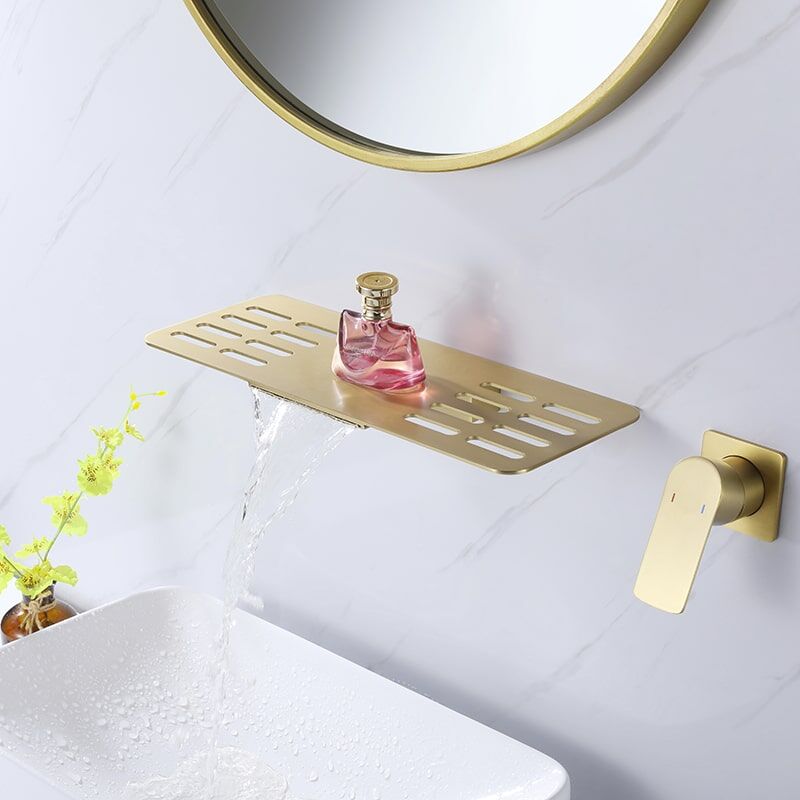 Wholesale Brush Golden Single Handle Square Brass Wall Mounted Storage Rack Waterfall Bathroom Faucet Brush Golden Finished Single Handle Square Brass Wall Mounted Storage Rack Bathroom Faucet 13 Wholesale Brush Golden Single Handle Square Brass Wall Mounted Storage Rack Waterfall Bathroom Faucet - Image 7