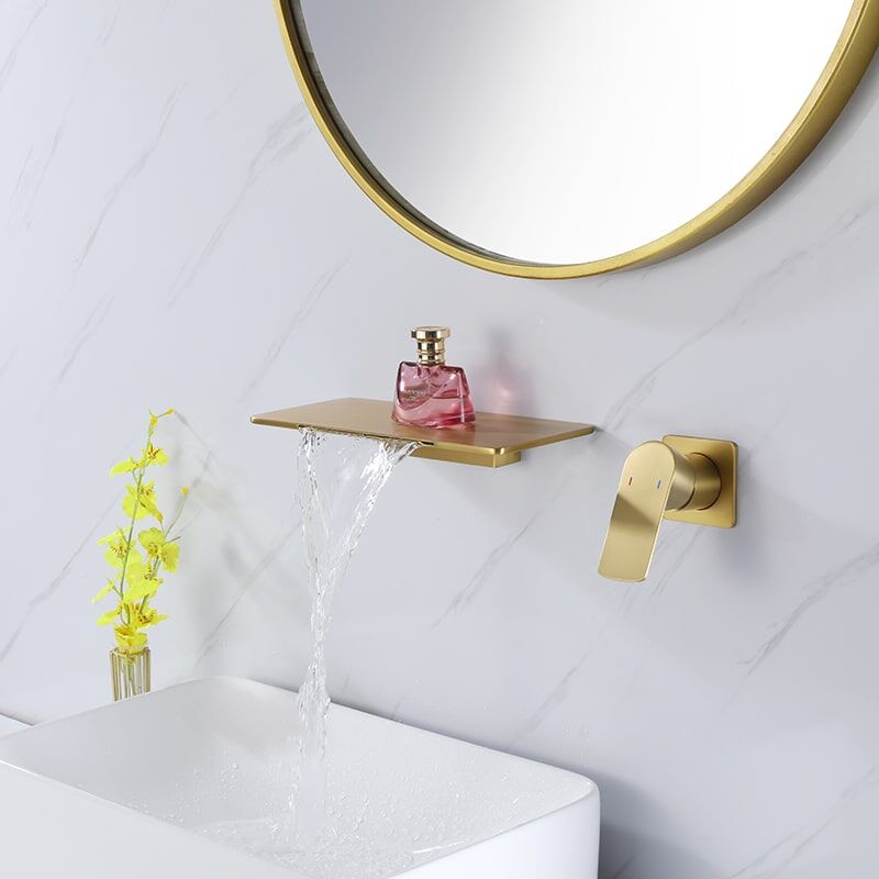Wholesale Brush Golden Single Handle Square Brass Wall Mounted Storage Rack Waterfall Bathroom Faucet Brush Golden Finished Single Handle Square Hot and Cold Brass Wall Mounted Basin Faucet 5 Wholesale Brush Golden Single Handle Square Brass Wall Mounted Storage Rack Waterfall Bathroom Faucet - Image 3