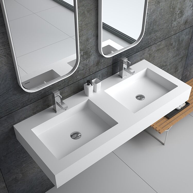 American Cabinet Rectangle Double Sink Artificial Stone Wall Hung Wash Basin Bs 8438 American Cabinet Rectangle Double American Cabinet Rectangle Double Sink Artificial Stone Wall Hung Wash Basin