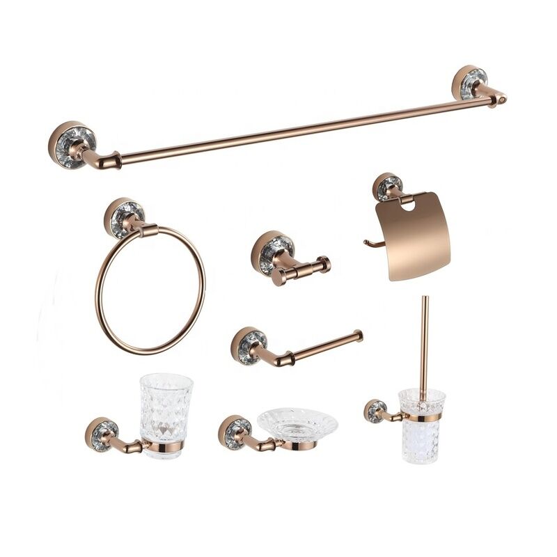 Crystal Design Modern Zinc Alloy Wall Mounted Hotel Luxury Rose Gold Bathroom Hardware Accessories Set Crystal Design Modern Zinc Alloy Wall Crystal Design Modern Zinc Alloy Wall Mounted Hotel Luxury Rose Gold Bathroom Hardware Accessories Set