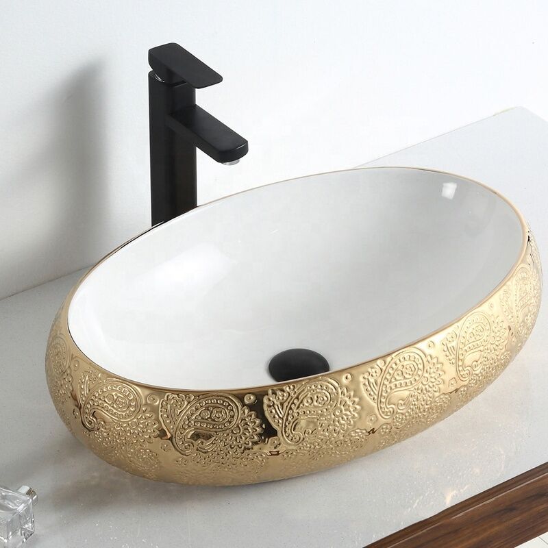 Good Selling Modern Luxury Electroplated Oval Gold Porcelain Hand Wash Basin for Hotel Good Selling Modern Luxury Electroplated Oval Good Selling Modern Luxury Electroplated Oval Gold Porcelain Hand Wash Basin for Hotel