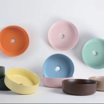 Hot Selling Pink Color Basin Counter Top Round Ceramic Wash Basin Bathroom Sink