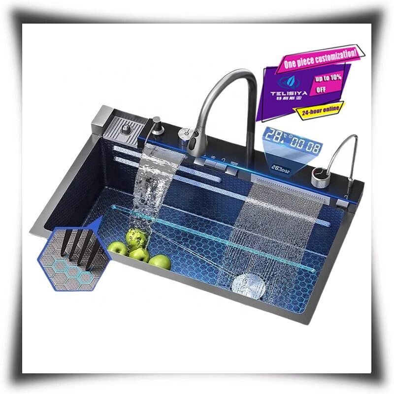 Kitchen Multifunctional Black Smart Sink with Digital Display Stainless Steel Cup Washer Faucet for Hotel Kitchen Kitchen Multifunctional Black Smart Sink with Digital Kitchen Multifunctional Black Smart Sink with Digital Display Stainless Steel Cup Washer Faucet for Hotel Kitchen