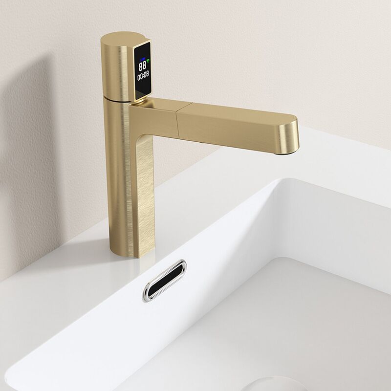 Wholesale Bathroom Sink Faucet with Pull Out Sprayer, Brushed Gold Fahrenheit Degree Temperature LED Digital Display Bathroom Bains Faucets LAZ HOME Bathroom Sink Faucet with Pull Out Sprayer Fahrenheit Degree Temperature LED Digital Display Faucet 8 Wholesale Bathroom Sink Faucet with Pull Out Sprayer, Brushed Gold Fahrenheit Degree Temperature LED Digital Display Bathroom Bains Faucets - Image 5