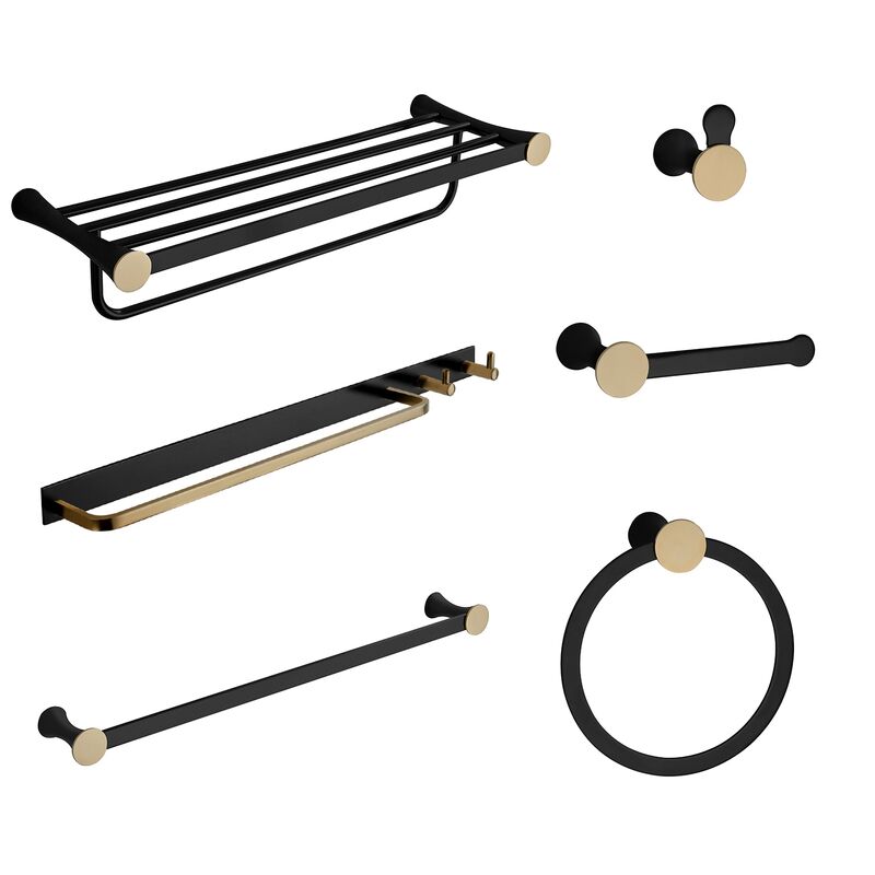 Luxury Bathroom Design Wall Mount Black Gold Brass 6 Piece Bathroom Accessories Set Luxury Bathroom Design Wall Mount Black Luxury Bathroom Design Wall Mount Black Gold Brass 6 Piece Bathroom Accessories Set