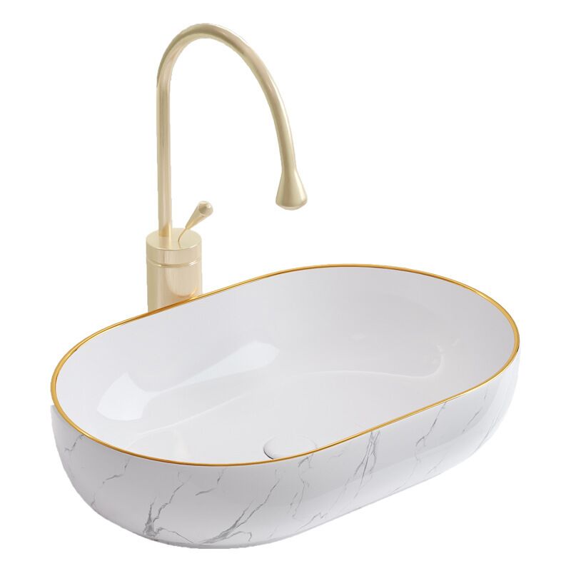Luxury Marble Color Above Counter Basin Gold Rim Ceramic Bathroom Modern Washing Basin