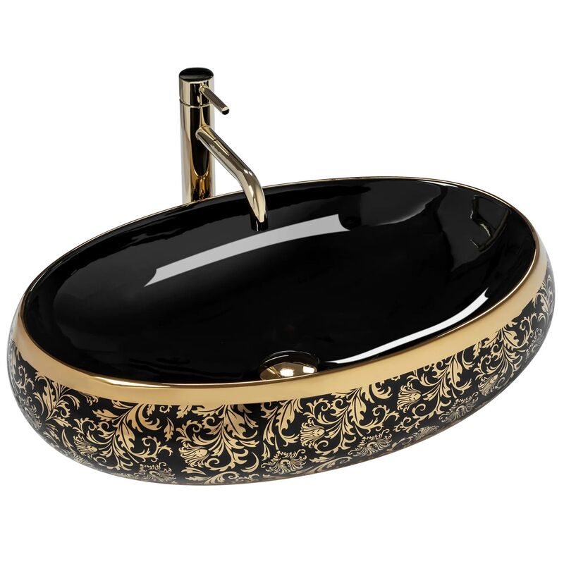 Luxury Vintage Royal Ceramic Above Counter Sink Bathroom Vanities Gold Black Table Top Basin