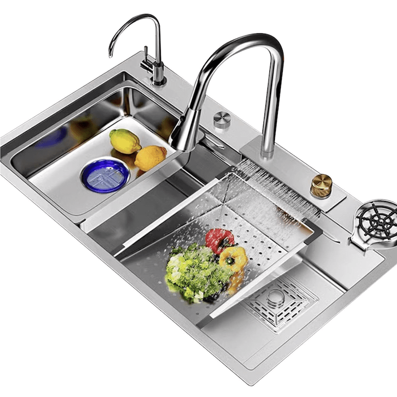 Modern Brushed Multifunctional Kitchen Stainless Steel Large Sink with Smart Waterfall Faucet for Hotel Kitchen Modern Brushed Multifunctional Kitchen Stainless Steel Modern Brushed Multifunctional Kitchen Stainless Steel Large Sink with Smart Waterfall Faucet for Hotel Kitchen