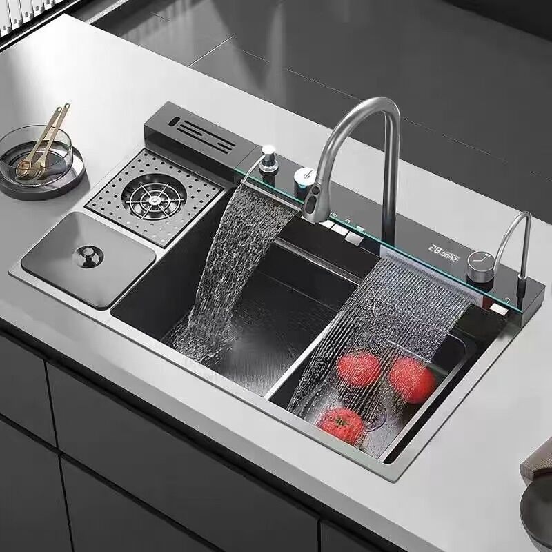 Kitchen Knife Holder with Waterfall Faucet Black Nano Garbage Storage 304 Stainless Steel Modern Design Kitchen Knife Holder with Kitchen Knife Holder with Waterfall Faucet Black Nano Garbage Storage 304 Stainless Steel