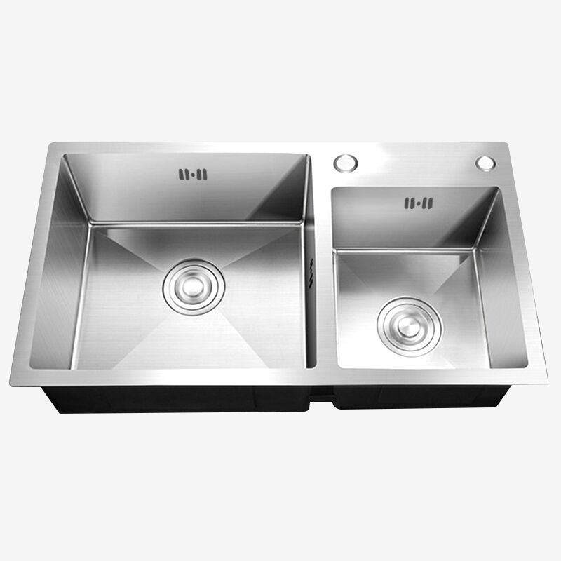 Modern Manual Stainless Steel 304 Double Bowl Sink Square Bowl Design with Two Holes Brushed Surface Counter Kitchen Support Modern Manual Stainless Steel 304 Double Bowl Modern Manual Stainless Steel 304 Double Bowl Sink Square Bowl Design with Two Holes Brushed Surface Counter Kitchen Support