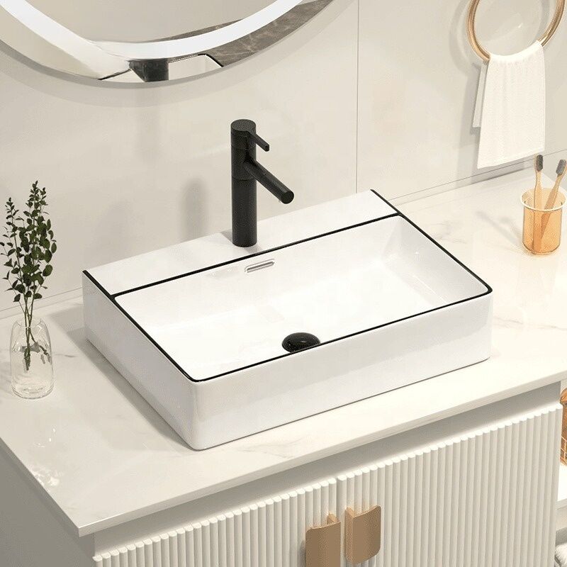 Modern Rectangular Ceramic Lavabo Basin Glossy Matt White Above Counter Mount Sink for Hotels Modern Rectangular Ceramic Lavabo Basin Glossy Modern Rectangular Ceramic Lavabo Basin Glossy Matt White Above Counter Mount Sink for Hotels