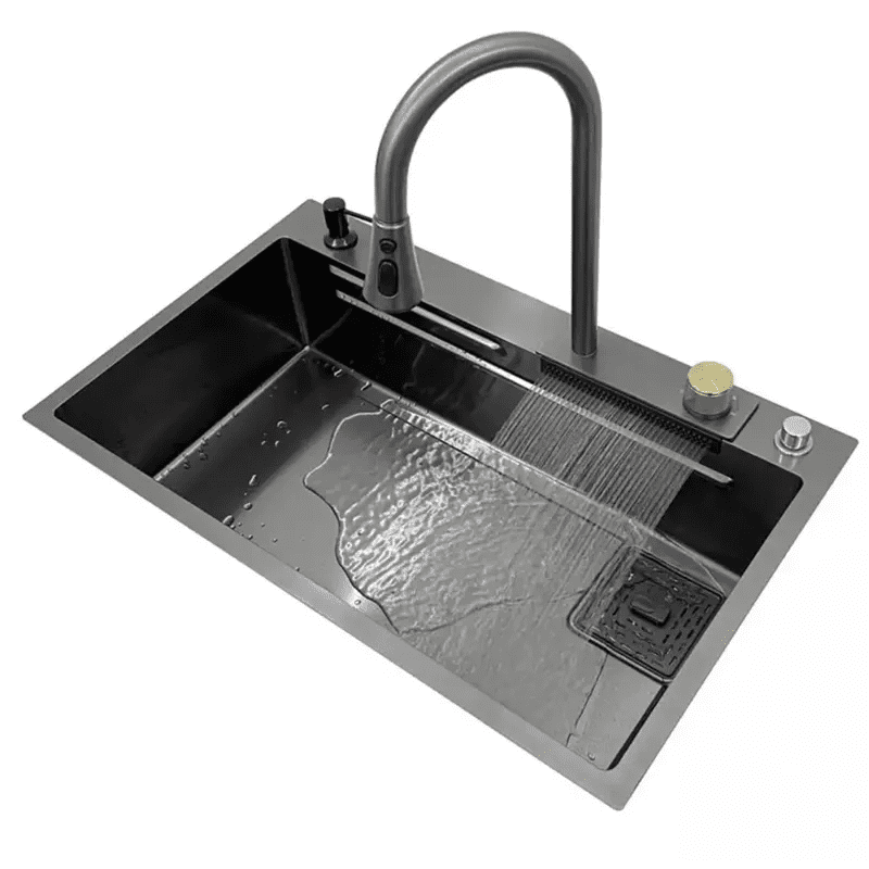 Modern Single Bowl 304 Stainless Steel Nano Hidden Kitchen Sink Set with Waterfall Faucet Modern Single Bowl 304 Stainless Steel Nano Modern Single Bowl 304 Stainless Steel Nano Hidden Kitchen Sink Set with Waterfall Faucet