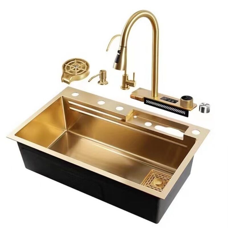 304 Stainless Steel Kitchen Sink Set with Faucet Black Waterfall Rainfall Design Multi-Functional Modern Single Rectangular 304 Stainless Steel 304 Stainless Steel Kitchen Sink Set with Faucet Black Waterfall Rainfall Design Multi-Functional