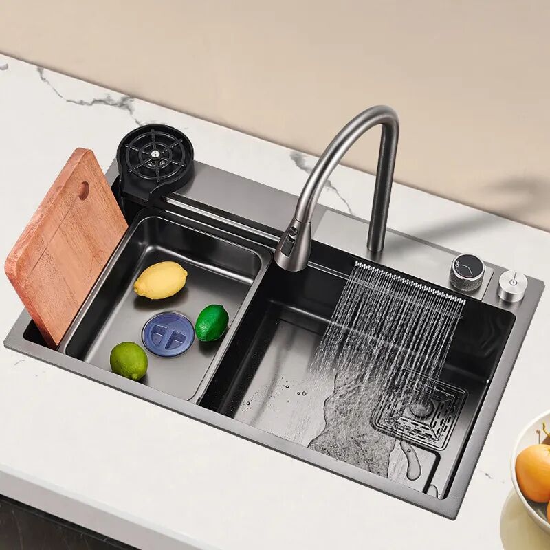 Multi-function Black Modern Kitchen Sink Metal Kitchen Sink Glass Rinser Smart Stainless Steel Waterfall Kitchen Sink Multi function Black Modern Kitchen Sink Metal Multi-function Black Modern Kitchen Sink Metal Kitchen Sink Glass Rinser Smart Stainless Steel Waterfall Kitchen Sink