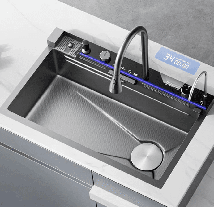 Modern Waterfall Smart Kitchen Sink Stainless Steel Modern Pull Out Kitchen Faucet Nano Black Multifunction Undermount Modern Waterfall Modern Waterfall Smart Kitchen Sink Stainless Steel Modern Pull Out Kitchen Faucet