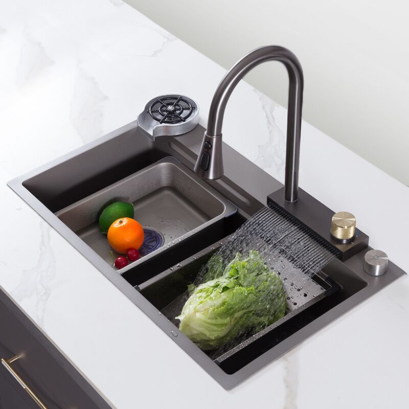 304 Stainless Steel Kitchen Sink Set With Rainfall Faucet Nano Black Top Mounted 304 Stainless Steel 304 Stainless Steel Kitchen Sink Set With Rainfall Faucet