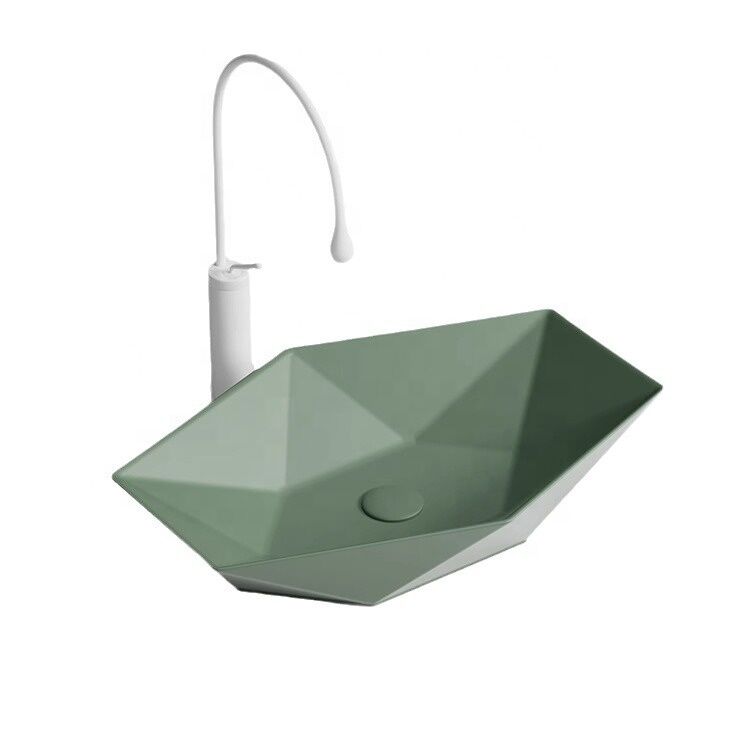 Polygon Shape Design Hand Washing Sink Wholesale Hotel Bathroom Green Ceramic Art Basin Polygon Shape Design Hand Washing Sink Polygon Shape Design Hand Washing Sink Wholesale Hotel Bathroom Green Ceramic Art Basin