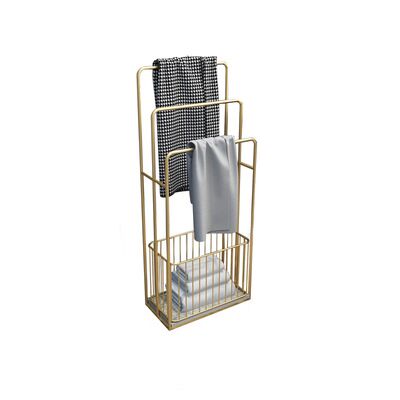 Portable Bathroom Fitting Towel Dryer Rack With Basket Floor Stand Gold 3 Layers Clothes Hanger Rack for Hanging Towels Portable Bathroom Fitting Towel Dryer Rack Portable Bathroom Fitting Towel Dryer Rack With Basket Floor Stand Gold 3 Layers Clothes Hanger Rack for Hanging Towels