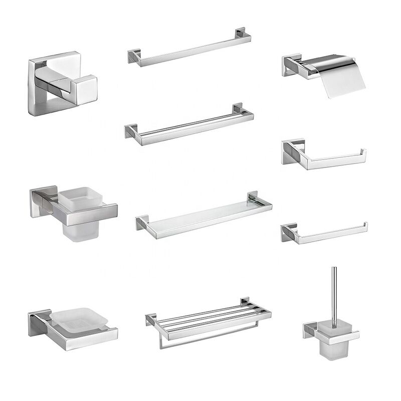 Bathroom Hardware Wall Mounted Stainless Steel Bathroom Accessories Towel Bar Metal Set Square Hotel Home Bathroom Hardware Wall Bathroom Hardware Wall Mounted Stainless Steel Bathroom Accessories Towel Bar Metal Set